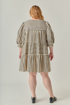 ENGLISH FACTORY - Plus Size Striped Mini Dress - DRESSES available at Objectrare