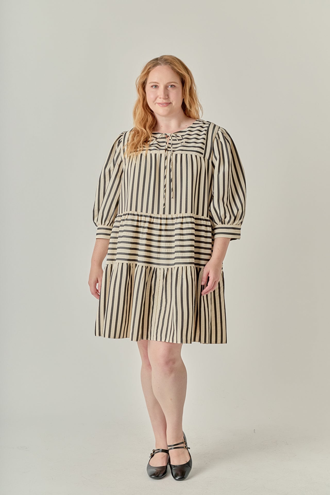 ENGLISH FACTORY - Plus Size Striped Mini Dress - DRESSES available at Objectrare