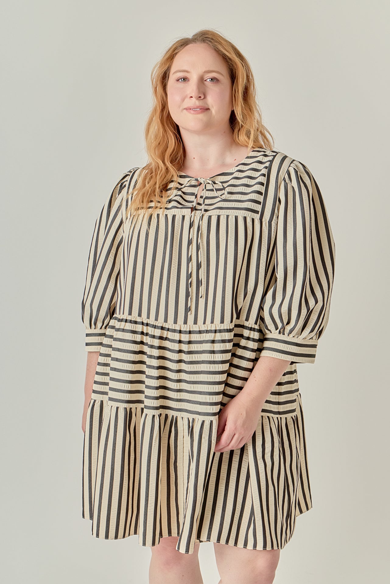 ENGLISH FACTORY - Plus Size Striped Mini Dress - DRESSES available at Objectrare