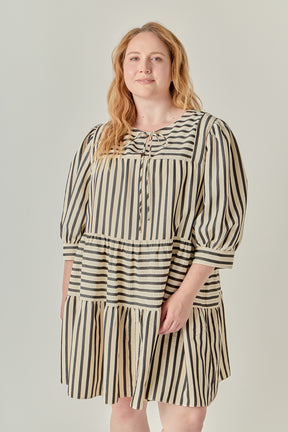 ENGLISH FACTORY - Plus Size Striped Mini Dress - DRESSES available at Objectrare