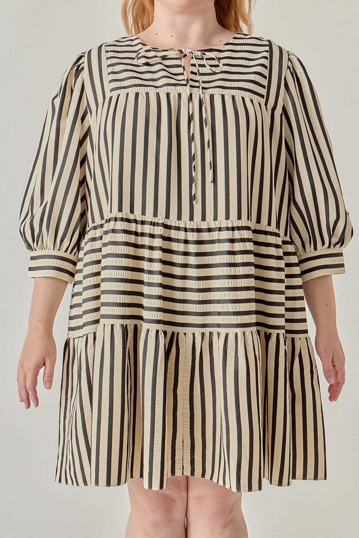 ENGLISH FACTORY - Plus Size Striped Mini Dress - DRESSES available at Objectrare