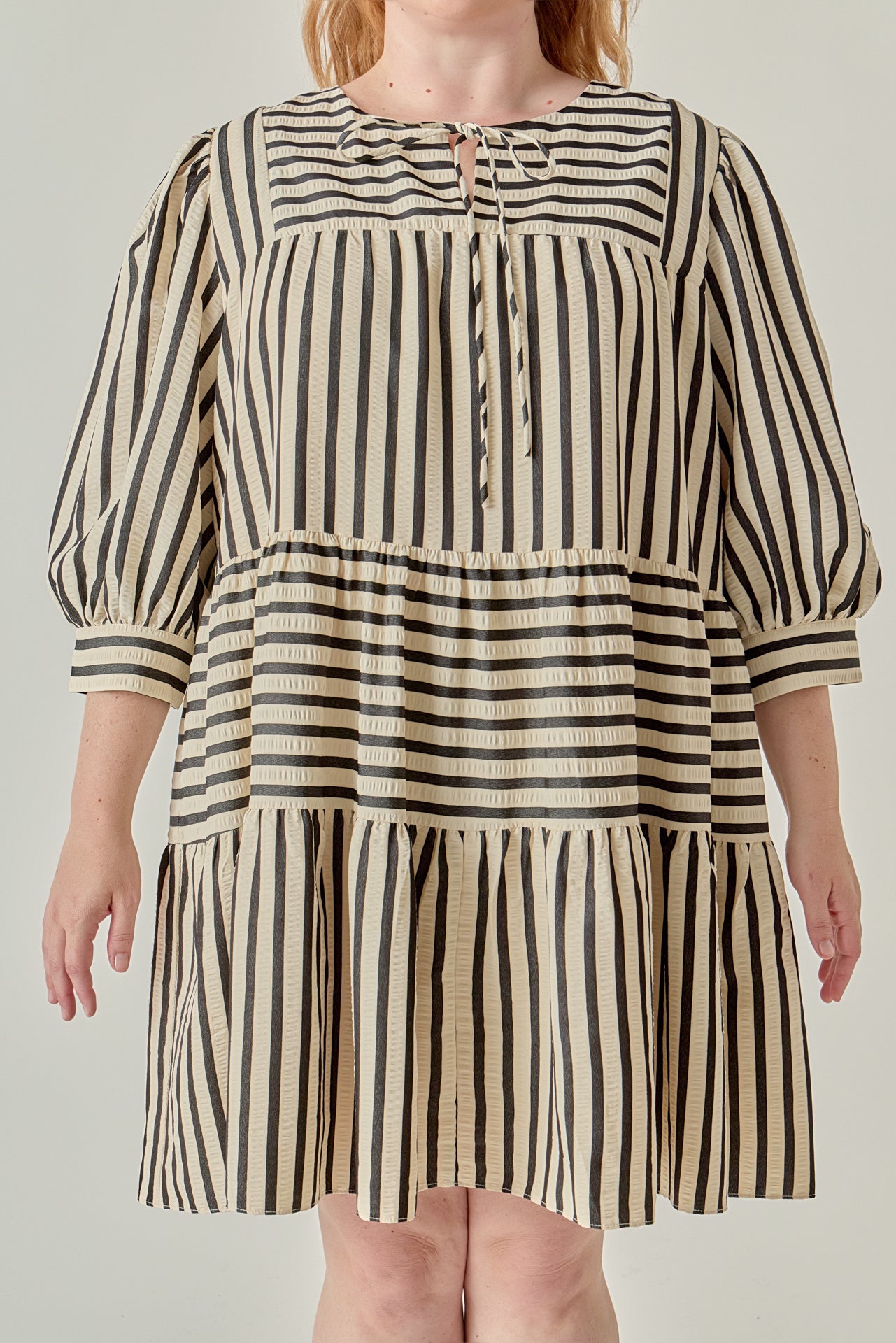 ENGLISH FACTORY - Plus Size Striped Mini Dress - DRESSES available at Objectrare