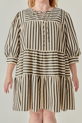 ENGLISH FACTORY - Plus Size Striped Mini Dress - DRESSES available at Objectrare
