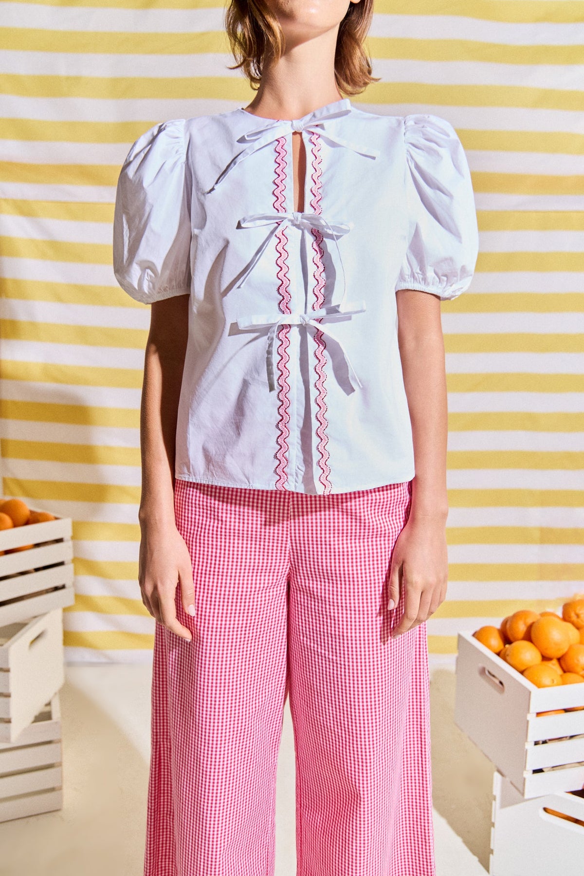 Sweet Stitched Bow Blouse