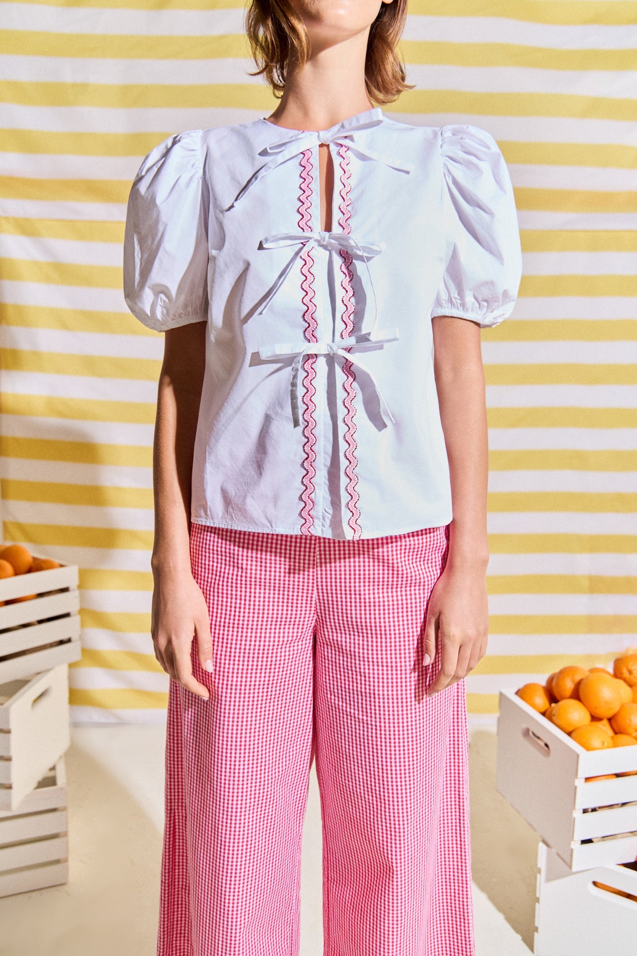 Sweet Stitched Bow Blouse