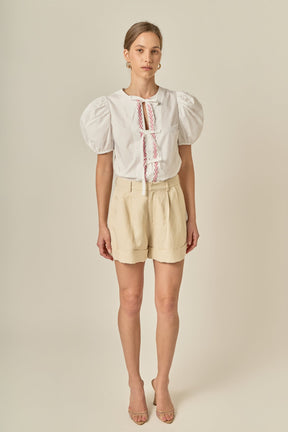 Sweet Stitched Bow Blouse