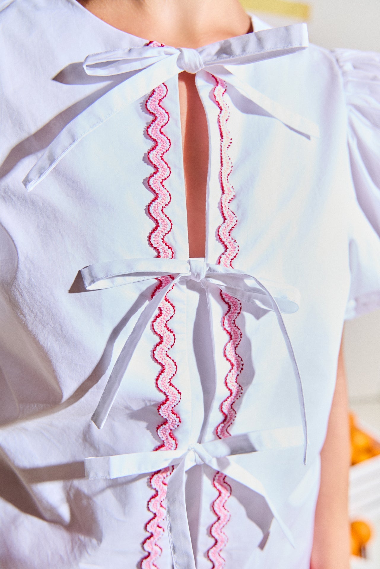 Sweet Stitched Bow Blouse