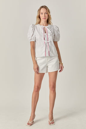 Sweet Stitched Bow Blouse