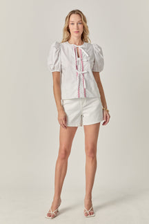 ENGLISH FACTORY - Sweet Stitched Bow Blouse - TOPS available at Objectrare