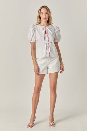 ENGLISH FACTORY - Sweet Stitched Bow Blouse - TOPS available at Objectrare