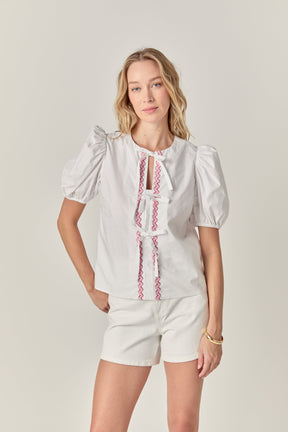 ENGLISH FACTORY - Sweet Stitched Bow Blouse - TOPS available at Objectrare