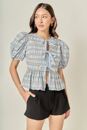 ENGLISH FACTORY - Bow Front Puff Sleeve Top - BLOUSES available at Objectrare