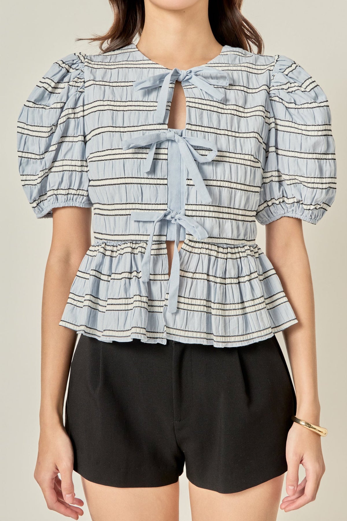 ENGLISH FACTORY - Bow Front Puff Sleeve Top - BLOUSES available at Objectrare