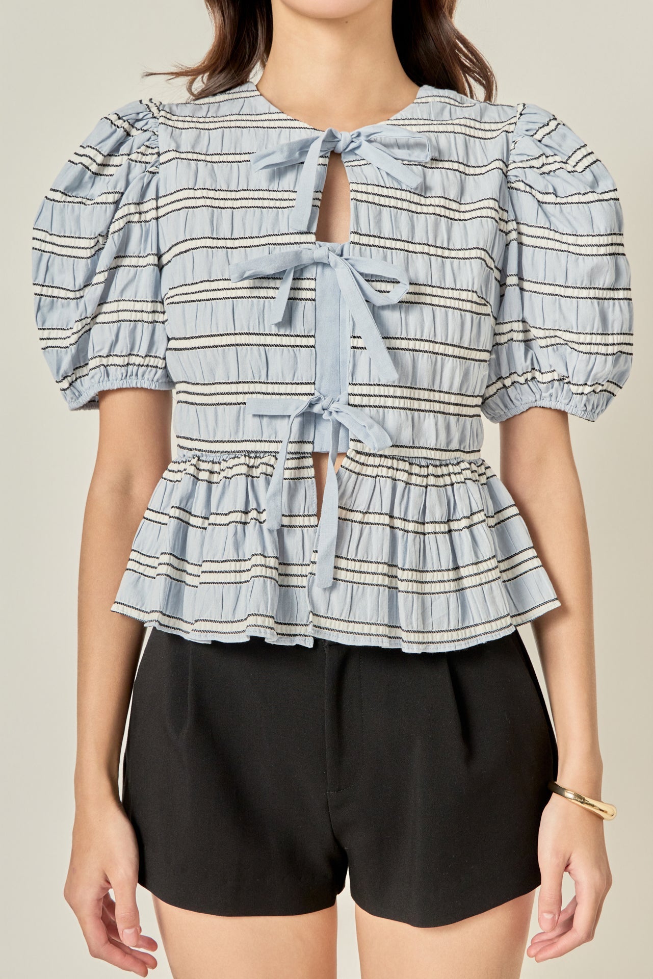 ENGLISH FACTORY - Bow Front Puff Sleeve Top - BLOUSES available at Objectrare