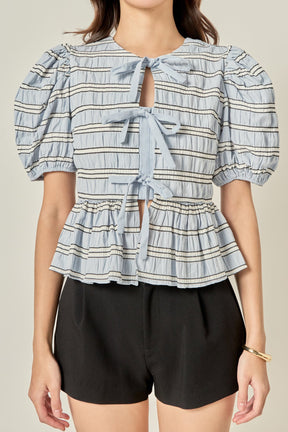 ENGLISH FACTORY - Bow Front Puff Sleeve Top - BLOUSES available at Objectrare