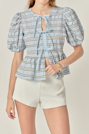 ENGLISH FACTORY - Bow Front Puff Sleeve Top - TOPS available at Objectrare