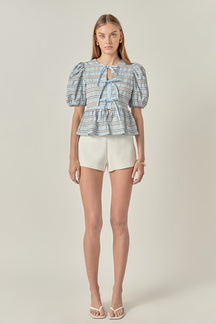 ENGLISH FACTORY - Bow Front Puff Sleeve Top - TOPS available at Objectrare