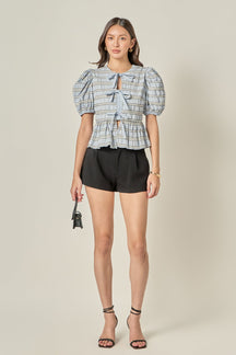 ENGLISH FACTORY - Bow Front Puff Sleeve Top - BLOUSES available at Objectrare