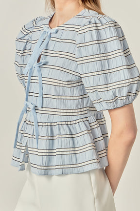 ENGLISH FACTORY - Bow Front Puff Sleeve Top - BLOUSES available at Objectrare