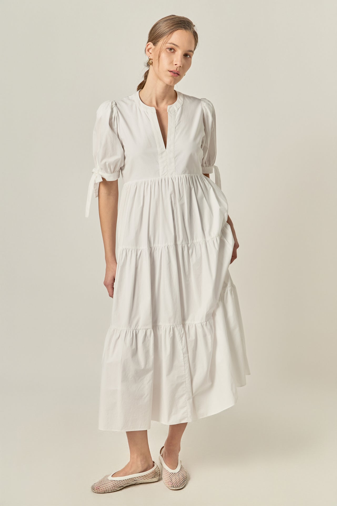 ENGLISH FACTORY - Tiered Midi Dress with Bow-Tie Sleeves - DRESSES available at Objectrare