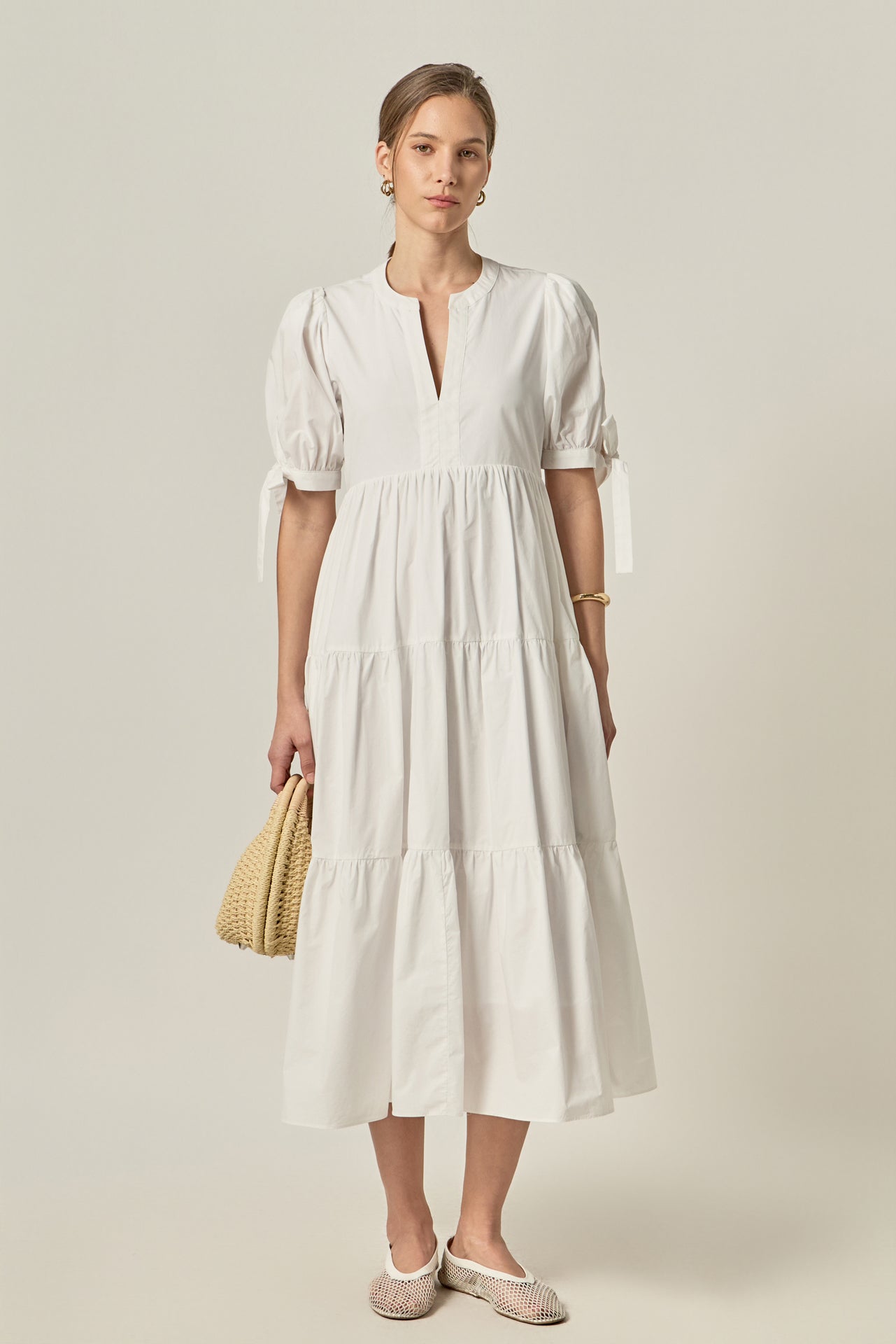 ENGLISH FACTORY - Tiered Midi Dress with Bow-Tie Sleeves - DRESSES available at Objectrare