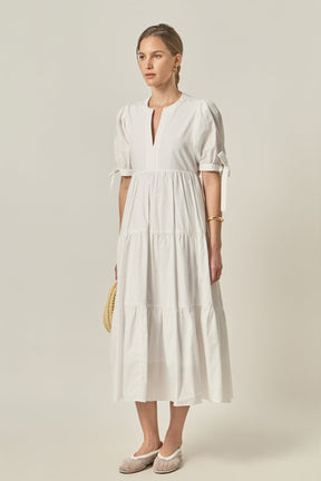 ENGLISH FACTORY - Tiered Midi Dress with Bow-Tie Sleeves - DRESSES available at Objectrare