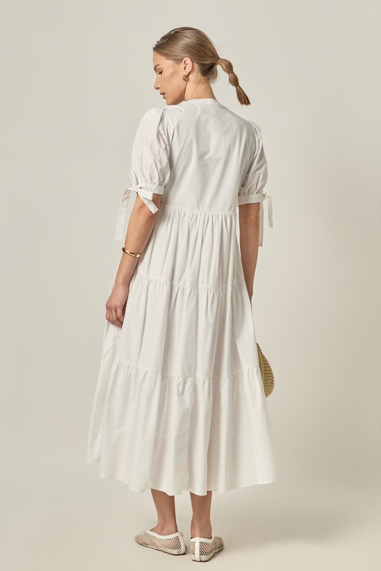 ENGLISH FACTORY - Tiered Midi Dress with Bow-Tie Sleeves - DRESSES available at Objectrare