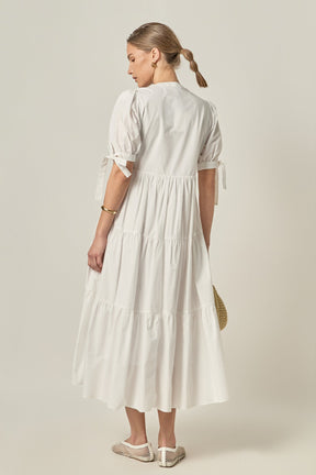 ENGLISH FACTORY - Tiered Midi Dress with Bow-Tie Sleeves - DRESSES available at Objectrare