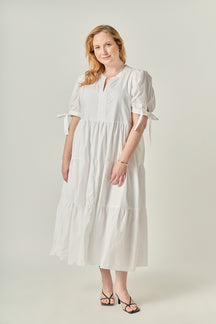 Plus Size Tiered Midi Dress With Bow Tie Sleeves