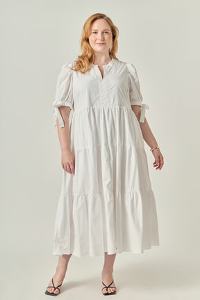 Plus Size Tiered Midi Dress With Bow Tie Sleeves