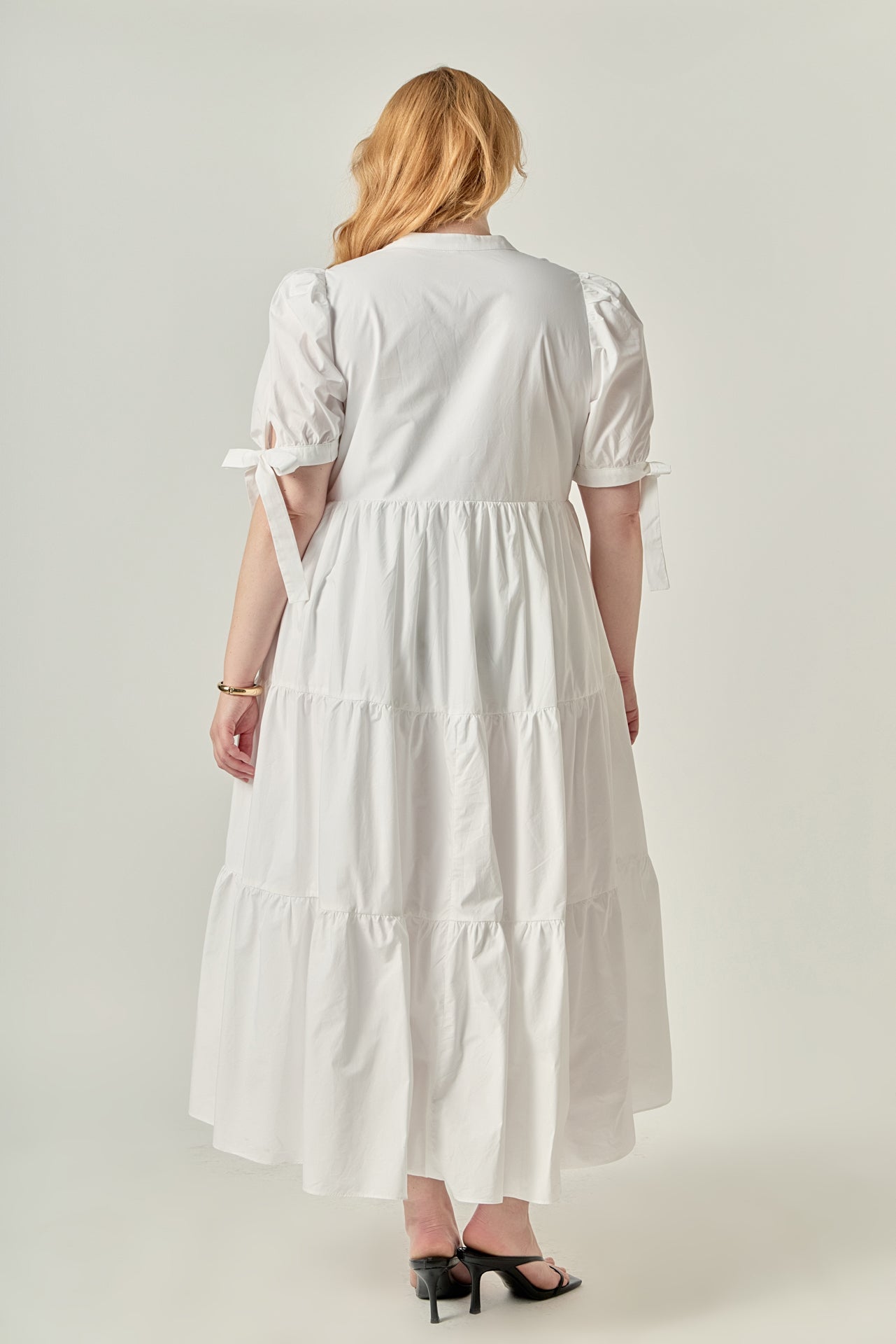 Plus Size Tiered Midi Dress With Bow Tie Sleeves