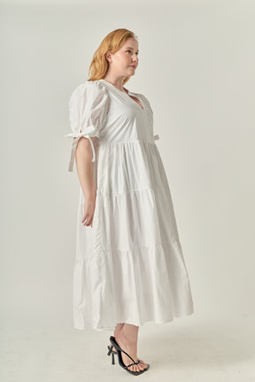 Plus Size Tiered Midi Dress With Bow Tie Sleeves