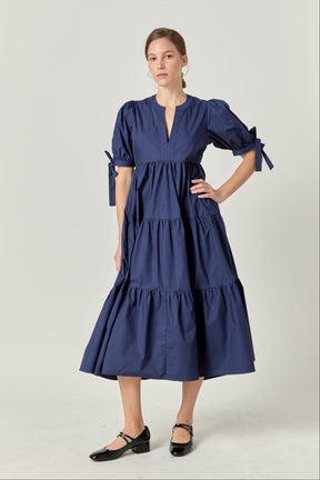 ENGLISH FACTORY - Tiered Midi Dress with Bow-Tie Sleeves - DRESSES available at Objectrare