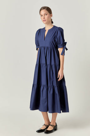 ENGLISH FACTORY - Tiered Midi Dress with Bow-Tie Sleeves - DRESSES available at Objectrare