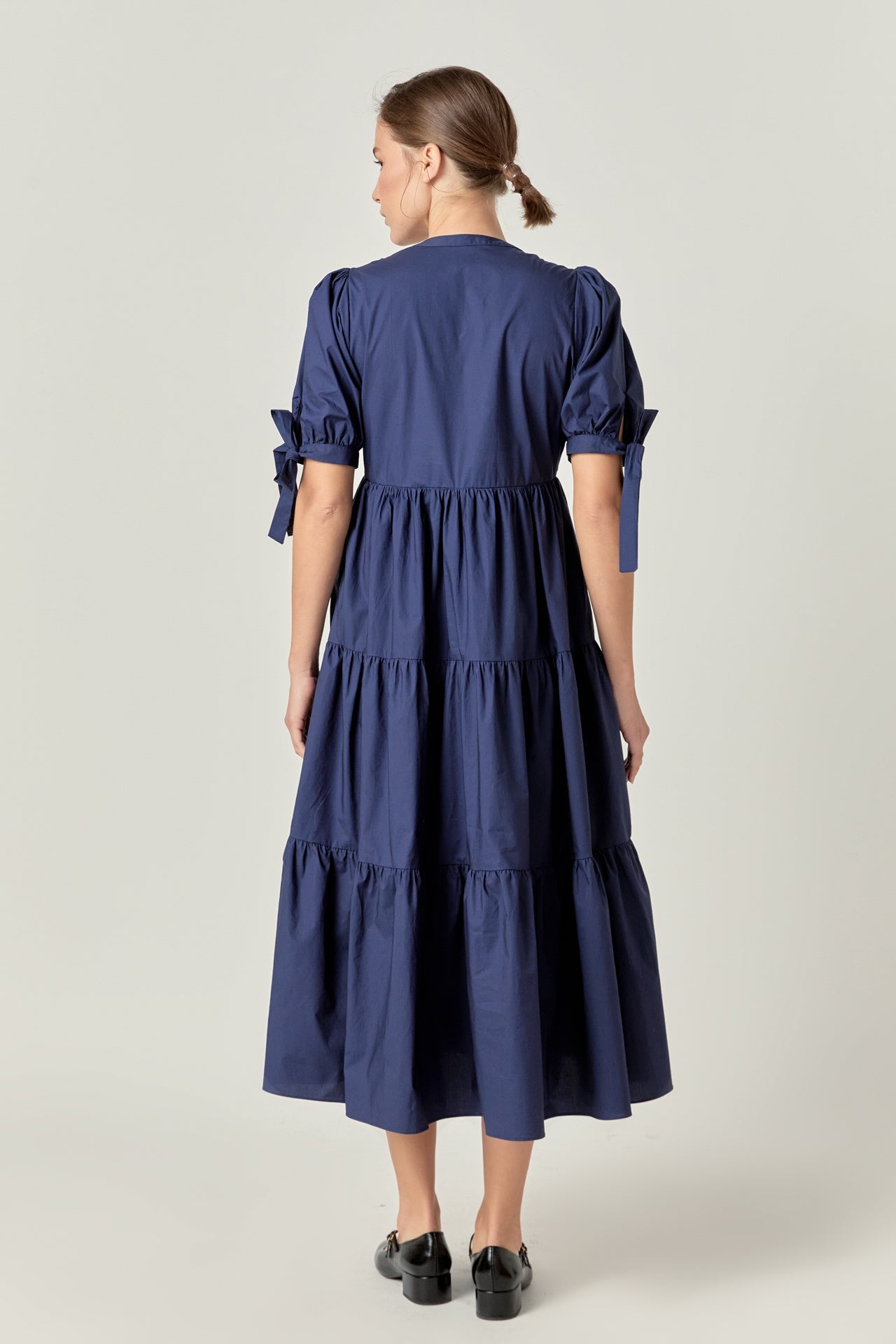 Tiered Midi Dress with Bow-Tie Sleeves