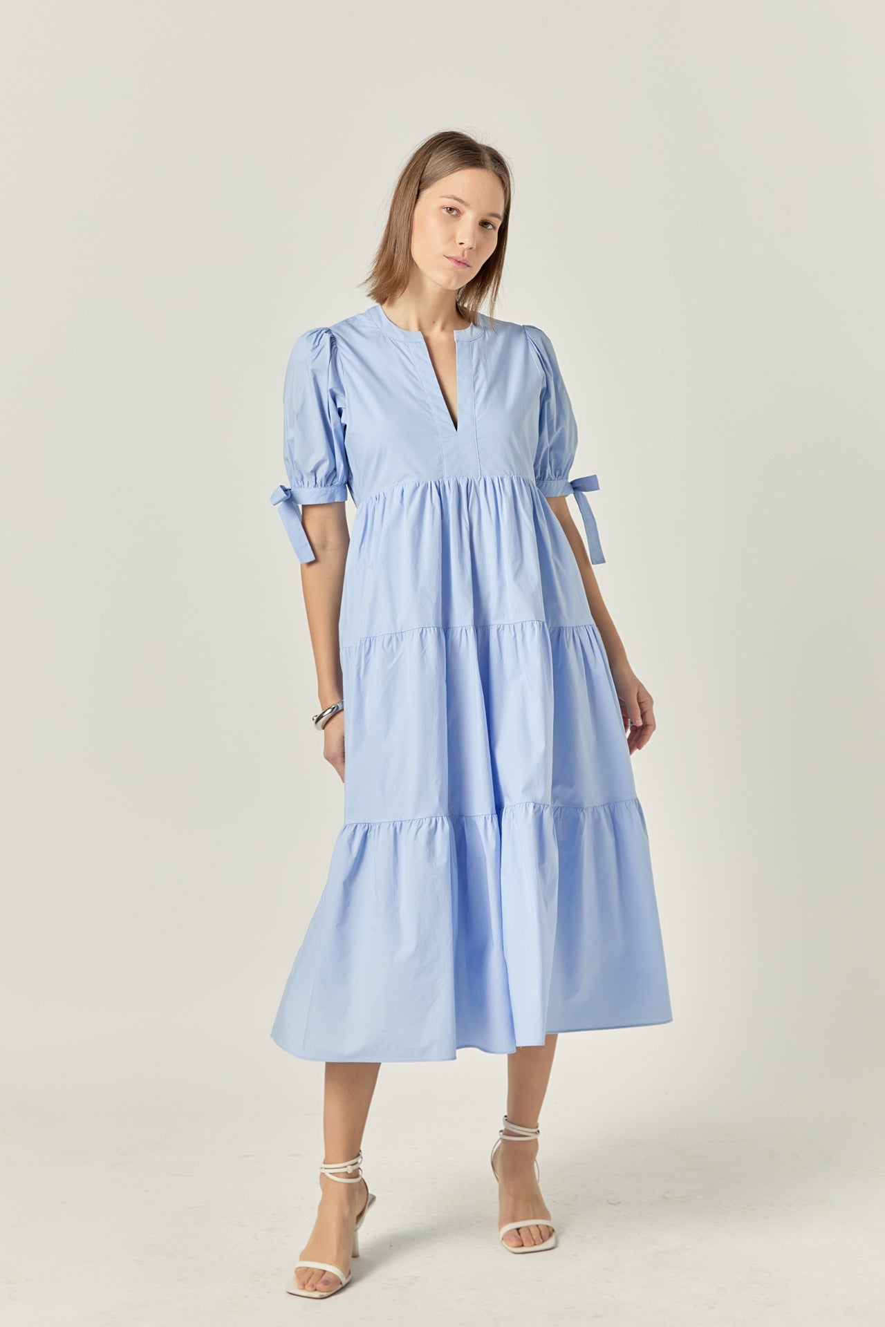 ENGLISH FACTORY - Tiered Midi Dress with Bow-Tie Sleeves - DRESSES available at Objectrare