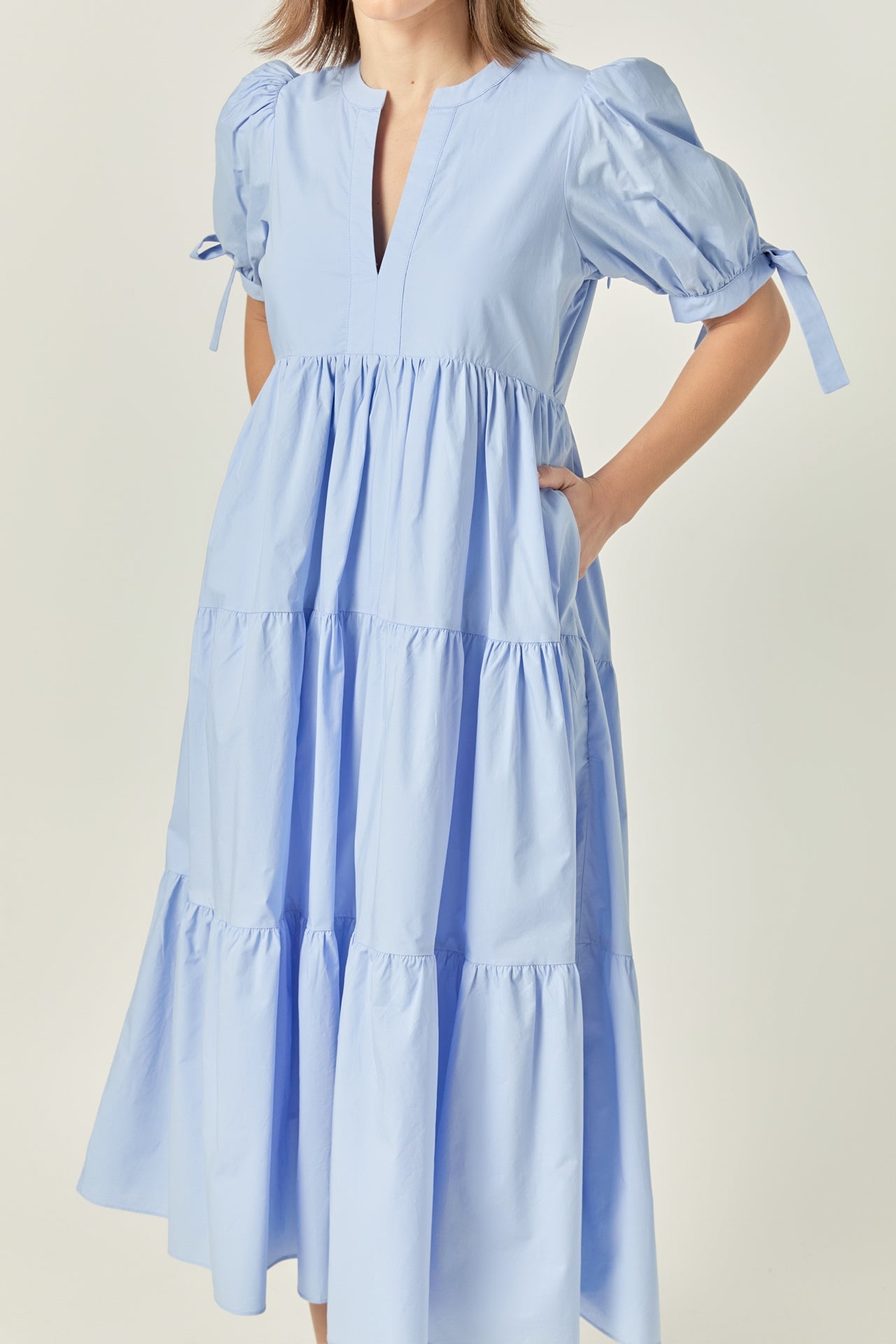 ENGLISH FACTORY - Tiered Midi Dress with Bow-Tie Sleeves - DRESSES available at Objectrare