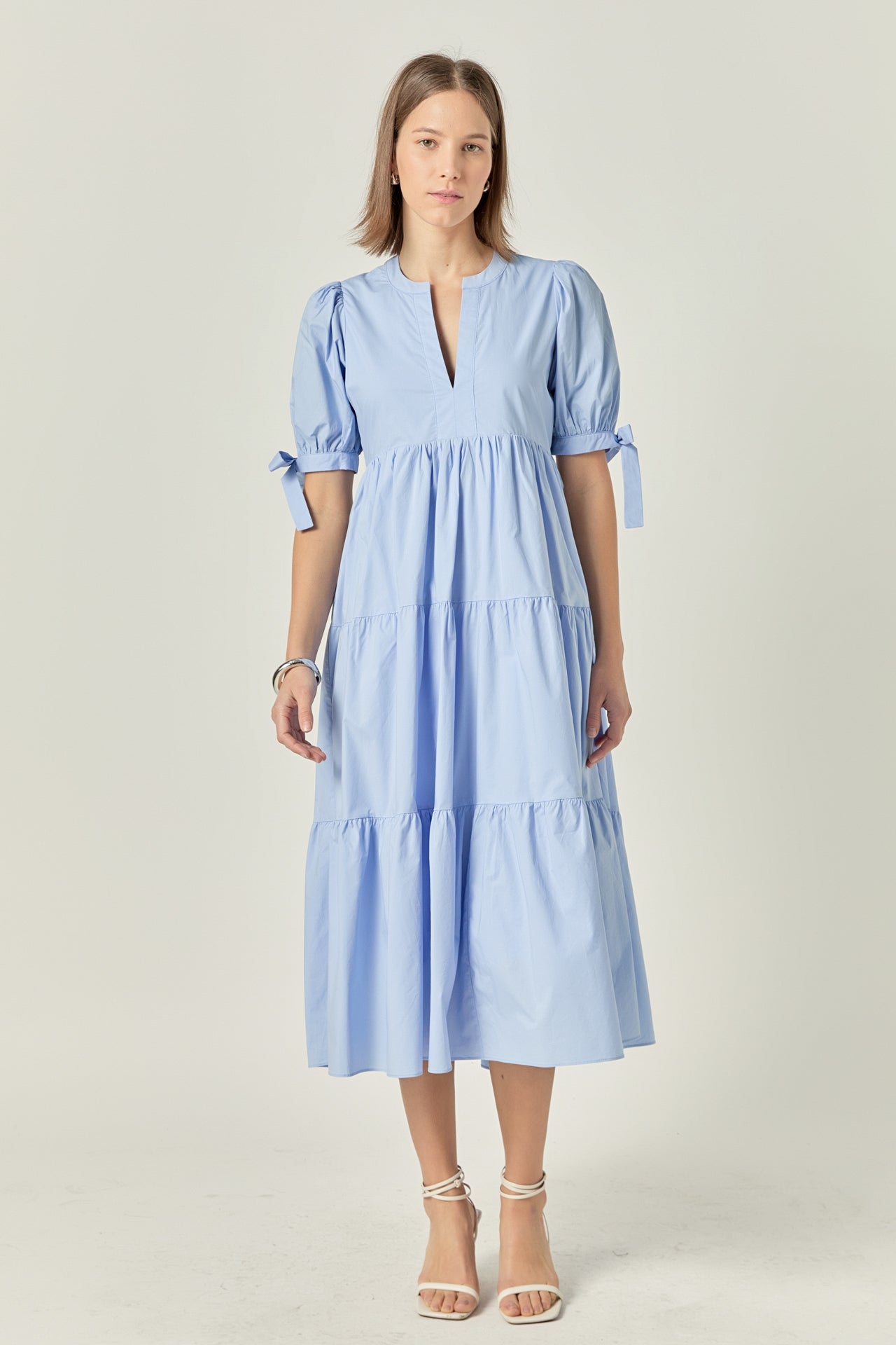 ENGLISH FACTORY - Tiered Midi Dress with Bow-Tie Sleeves - DRESSES available at Objectrare