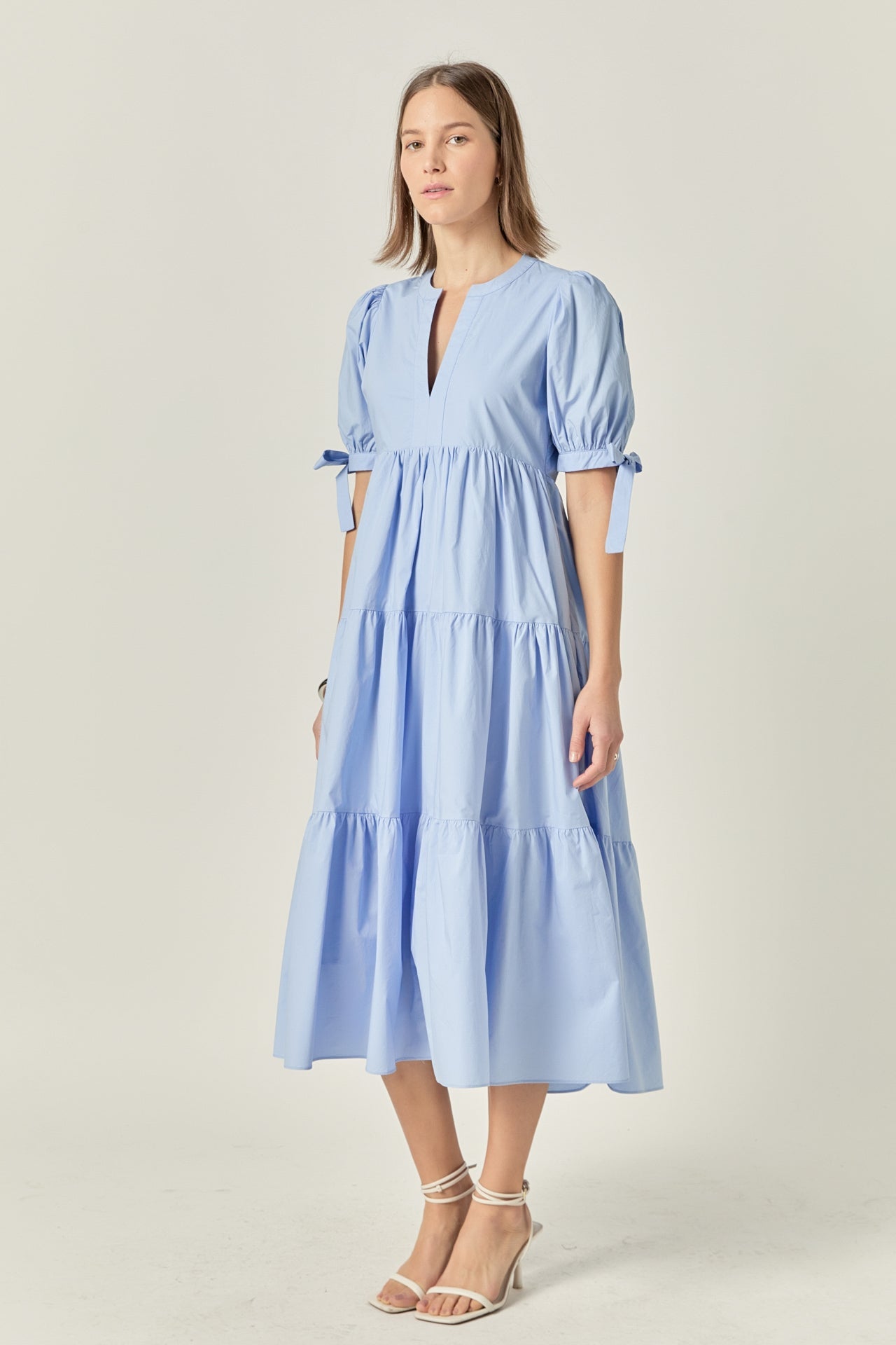 ENGLISH FACTORY - Tiered Midi Dress with Bow-Tie Sleeves - DRESSES available at Objectrare