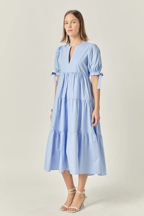 ENGLISH FACTORY - Tiered Midi Dress with Bow-Tie Sleeves - DRESSES available at Objectrare