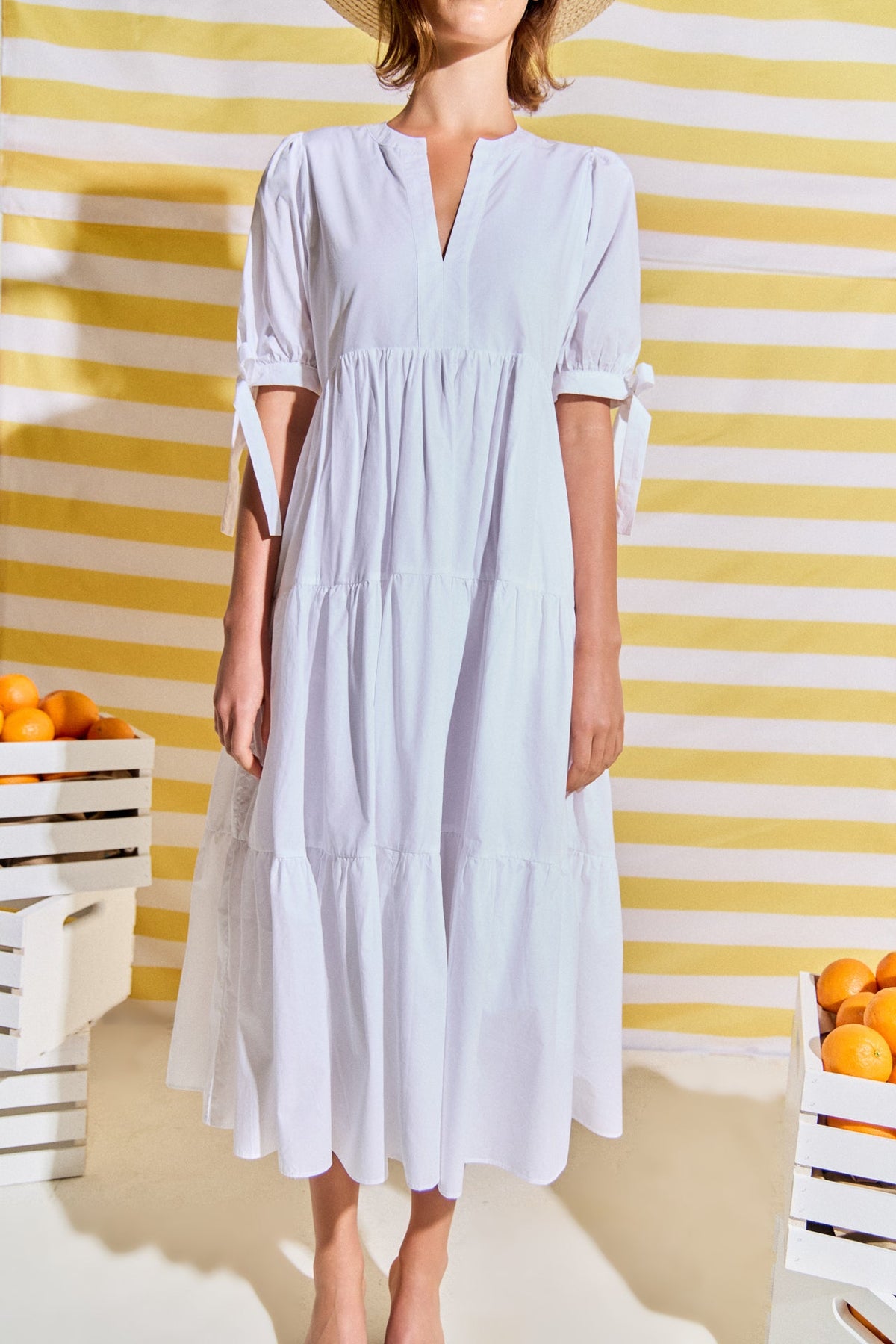 Tiered Midi Dress with Bow-Tie Sleeves