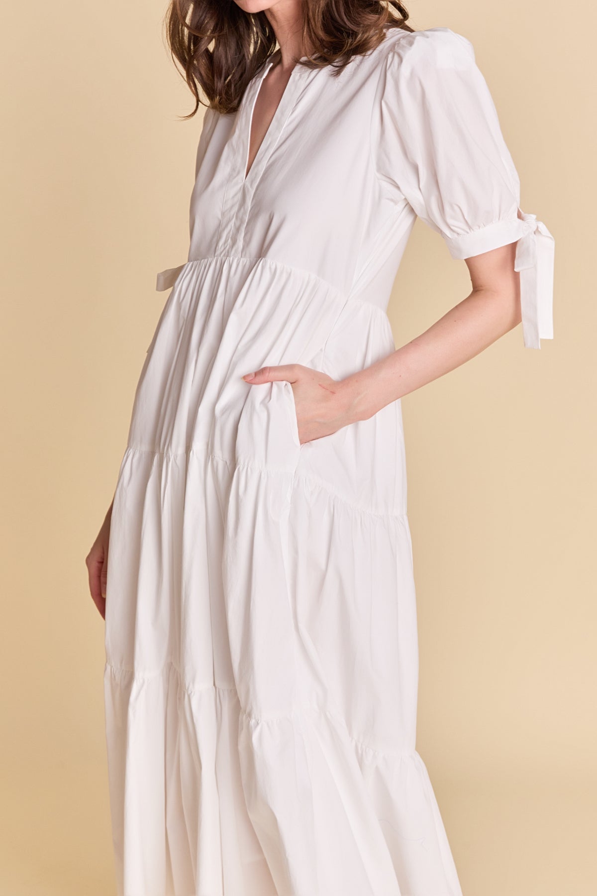 Tiered Midi Dress with Bow-Tie Sleeves