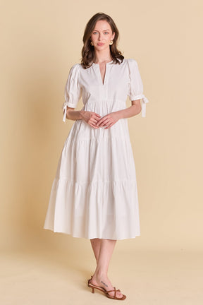 ENGLISH FACTORY - Tiered Midi Dress with Bow-Tie Sleeves - DRESSES available at Objectrare