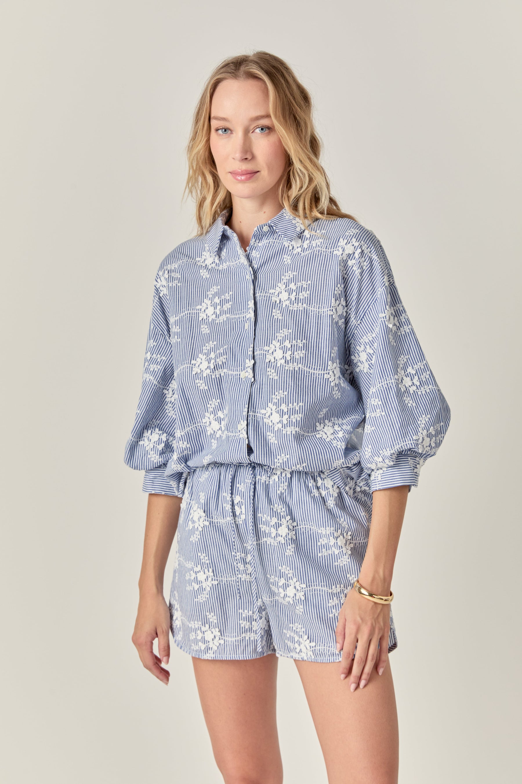 ENGLISH FACTORY - The Charlotte Embroidered Striped Shorts - SHORTS available at Objectrare