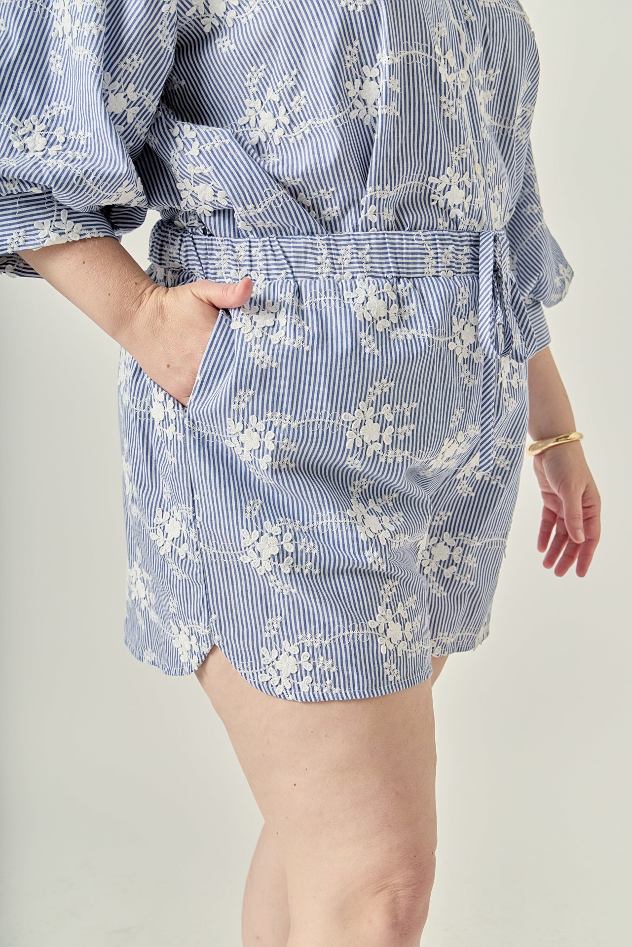 ENGLISH FACTORY - Striped Embroidered Cotton Shorts with Waist Tie - SHORTS available at Objectrare