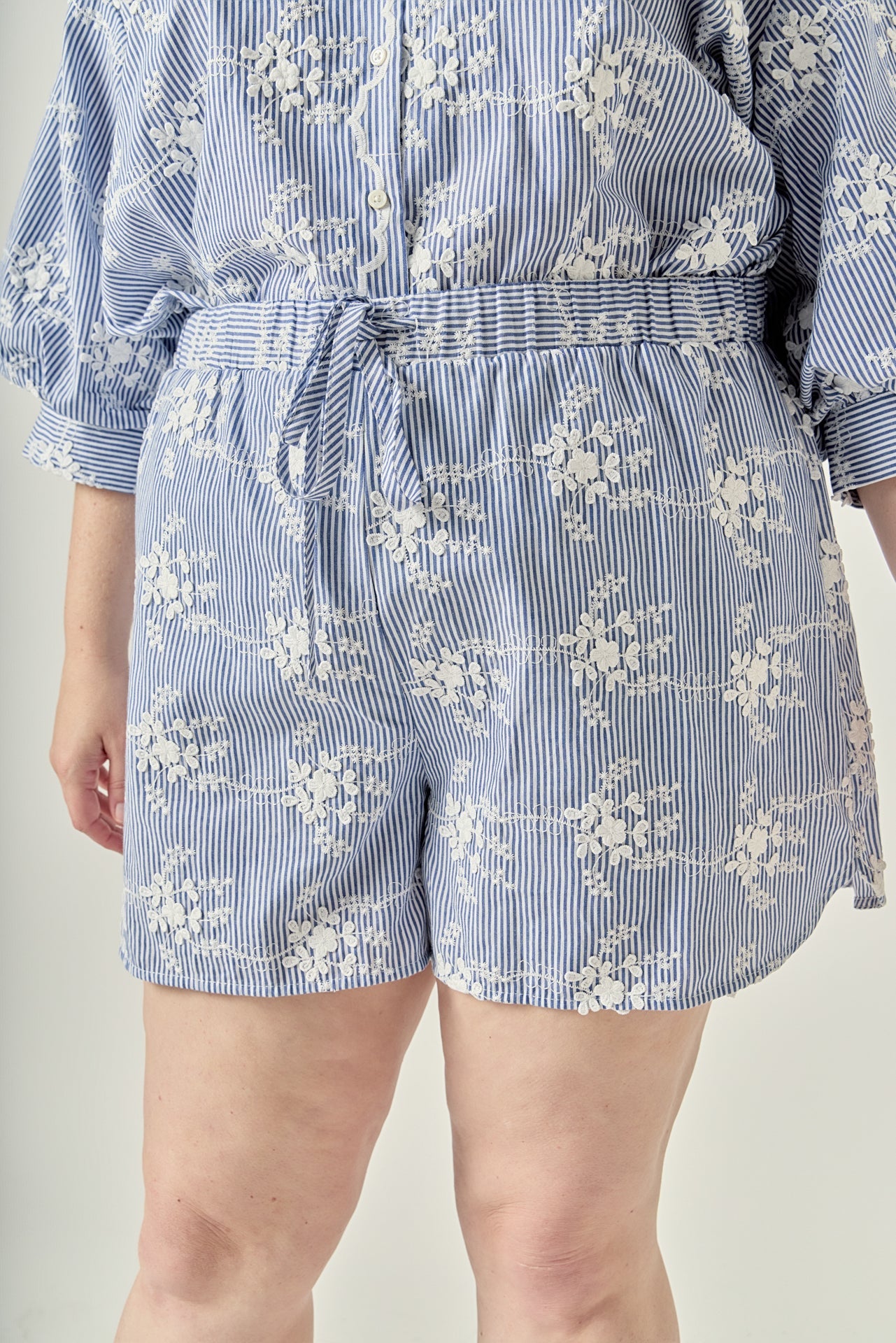 ENGLISH FACTORY - Striped Embroidered Cotton Shorts with Waist Tie - SHORTS available at Objectrare