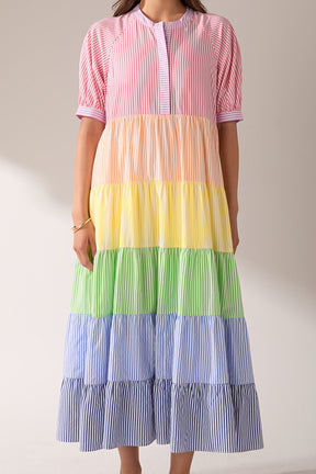 ENGLISH FACTORY - Color Block Striped Midi Dress - DRESSES available at Objectrare