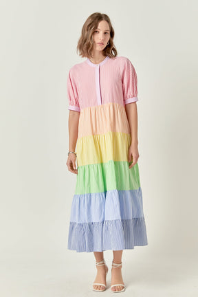 ENGLISH FACTORY - Color Block Striped Midi Dress - DRESSES available at Objectrare