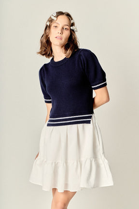 ENGLISH FACTORY - Mixed Media Puff Sleeve Mini Dress - DRESSES available at Objectrare
