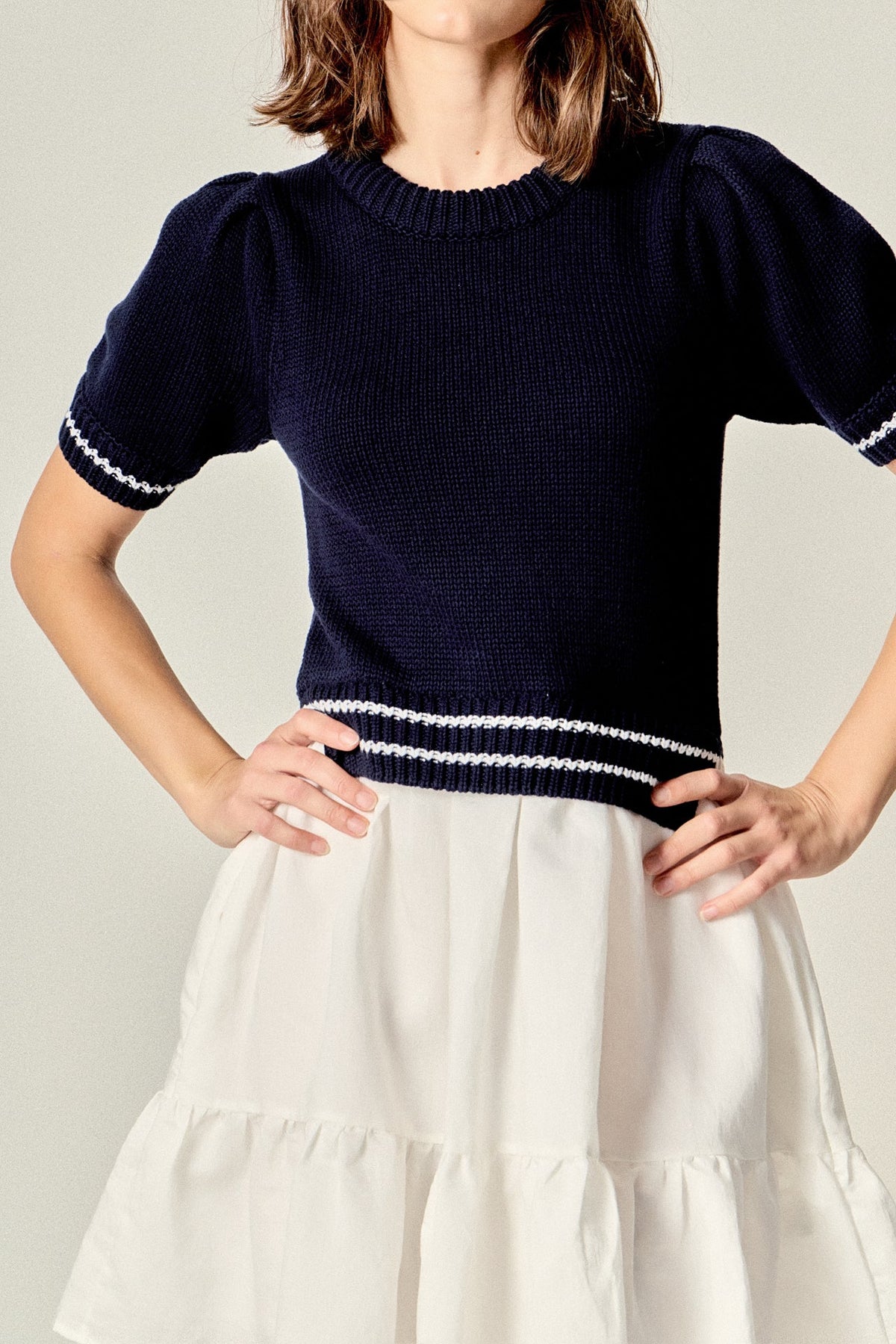 ENGLISH FACTORY - Mixed Media Puff Sleeve Mini Dress - DRESSES available at Objectrare